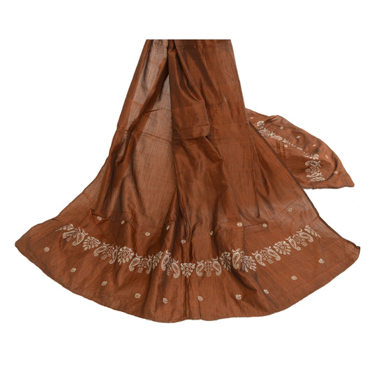 Sanskriti Vintage Dupatta Long Stole Pure Silk Copper Hand-Woven Wrap Hijab