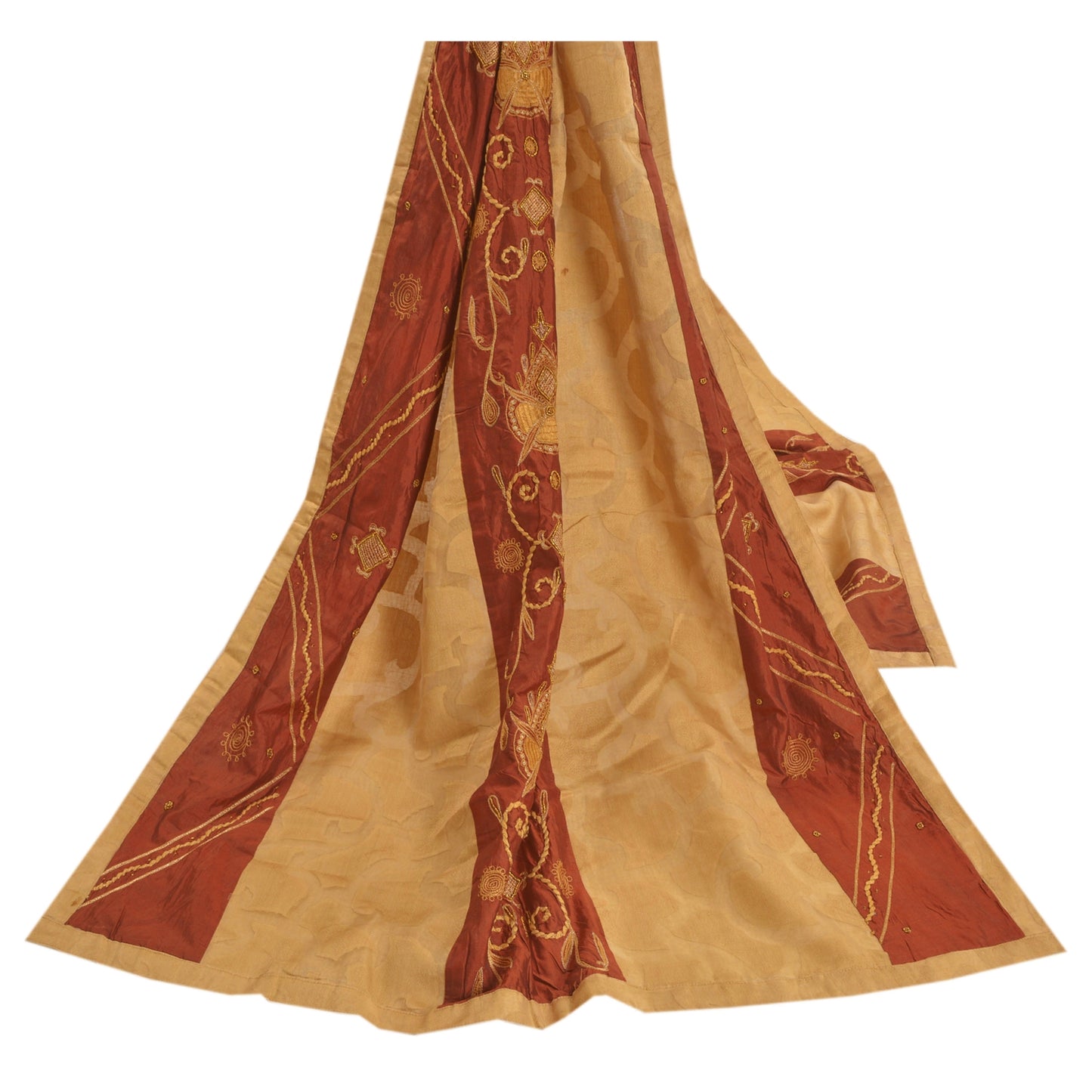 Sanskriti Vintage Dupatta Long Stole Cotton Beige Hand Beaded Woven Scarves