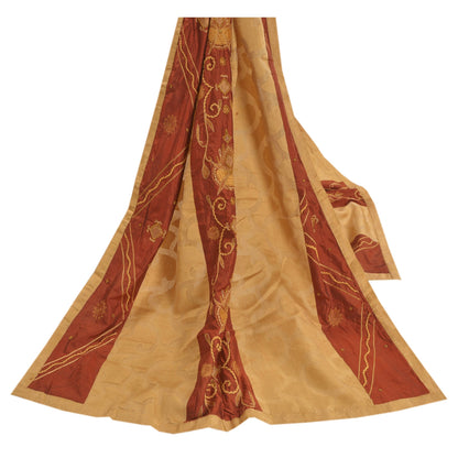 Sanskriti Vintage Dupatta Long Stole Cotton Beige Hand Beaded Woven Scarves