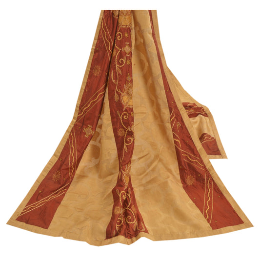 Sanskriti Vintage Dupatta Long Stole Cotton Beige Hand Beaded Woven Scarves