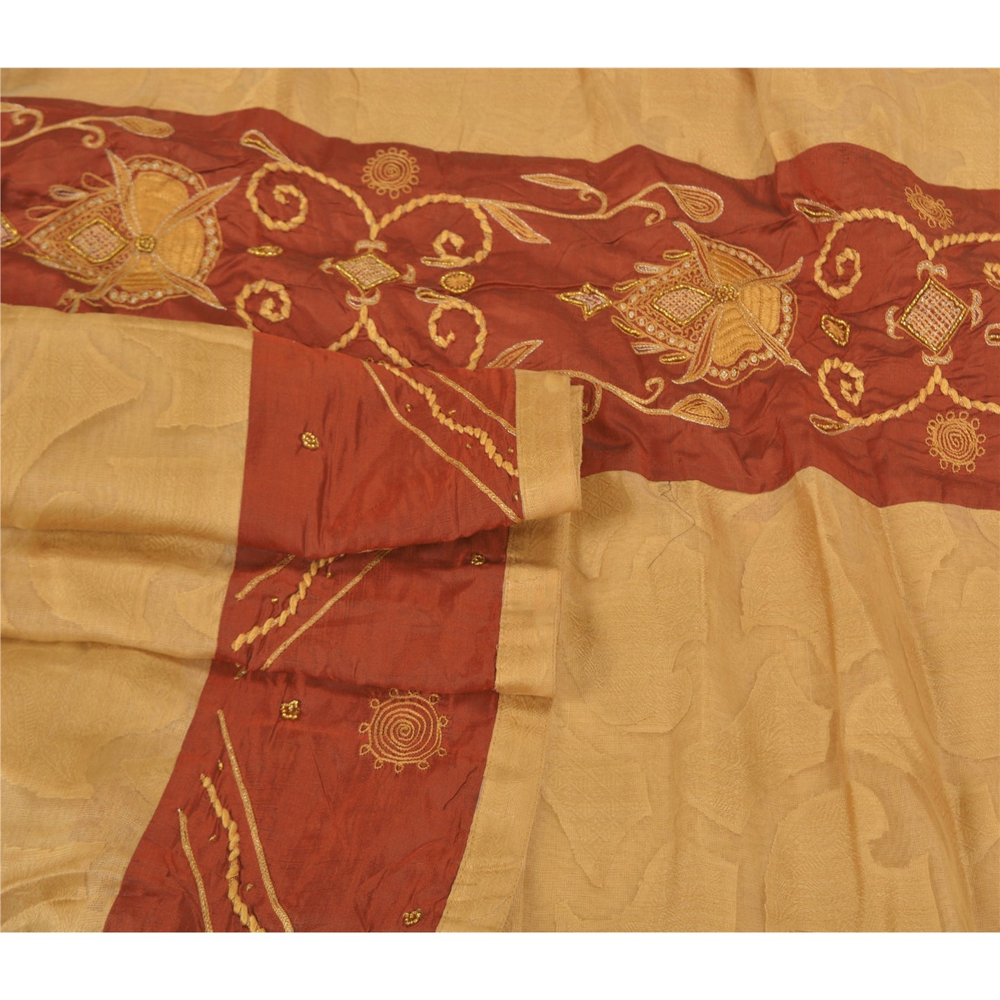 Sanskriti Vintage Dupatta Long Stole Cotton Beige Hand Beaded Woven Scarves
