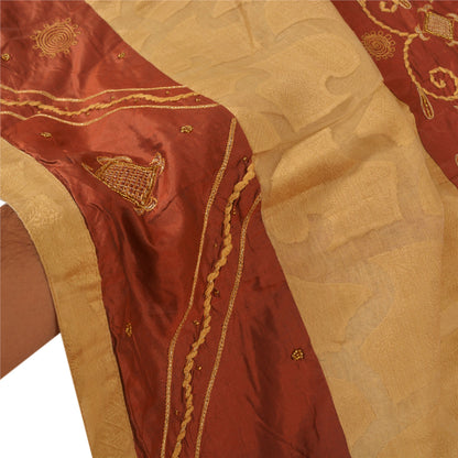 Sanskriti Vintage Dupatta Long Stole Cotton Beige Hand Beaded Woven Scarves