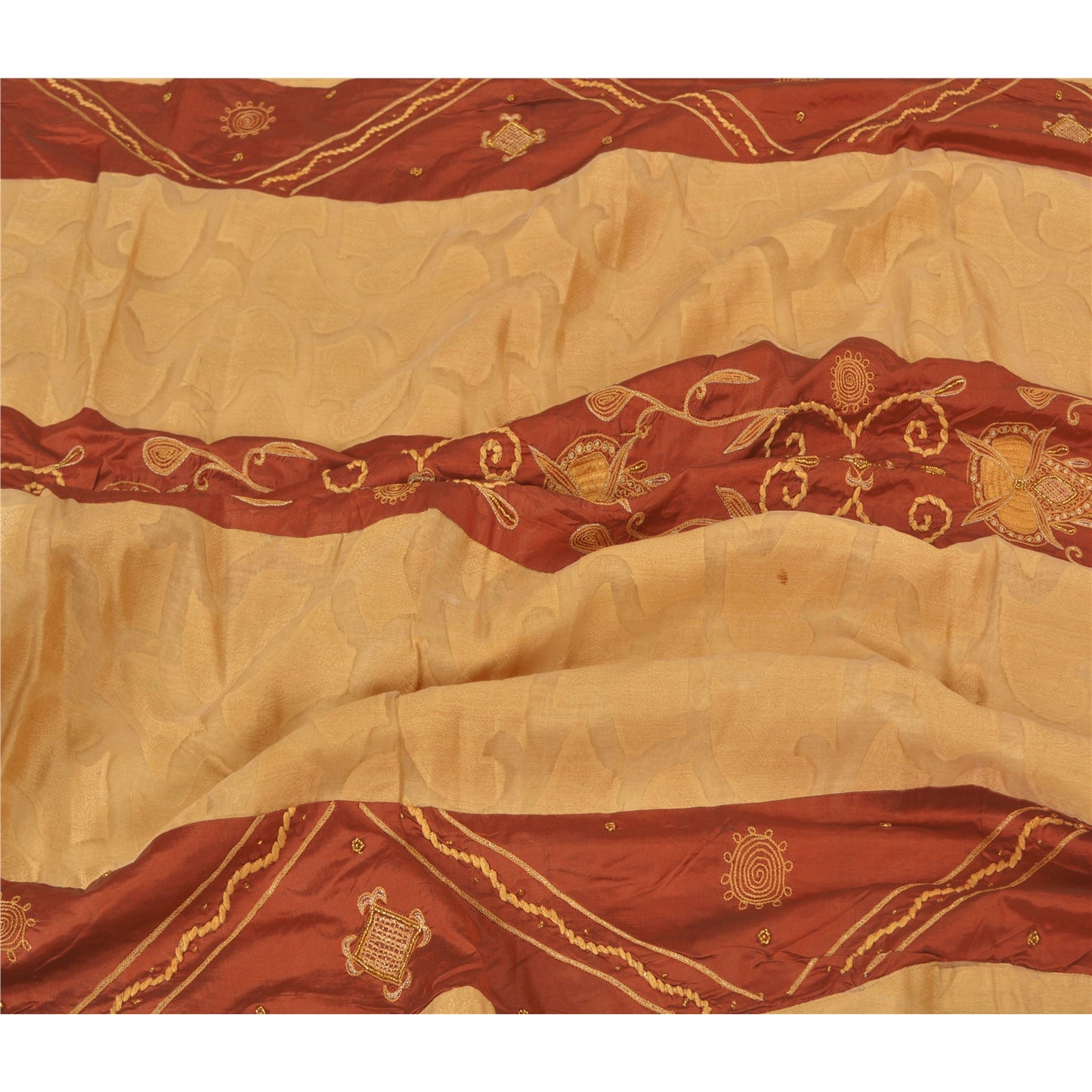 Sanskriti Vintage Dupatta Long Stole Cotton Beige Hand Beaded Woven Scarves