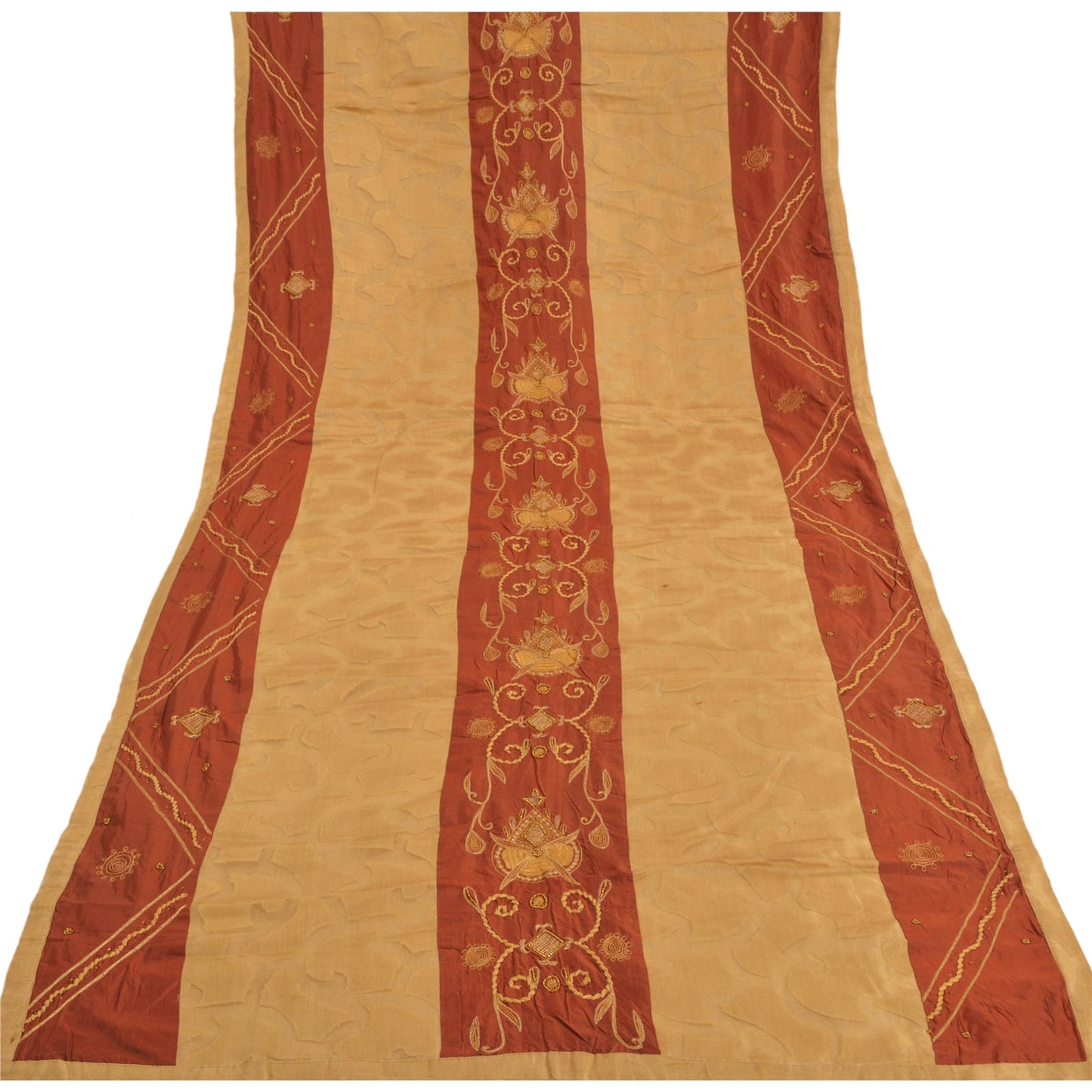 Sanskriti Vintage Dupatta Long Stole Cotton Beige Hand Beaded Woven Scarves