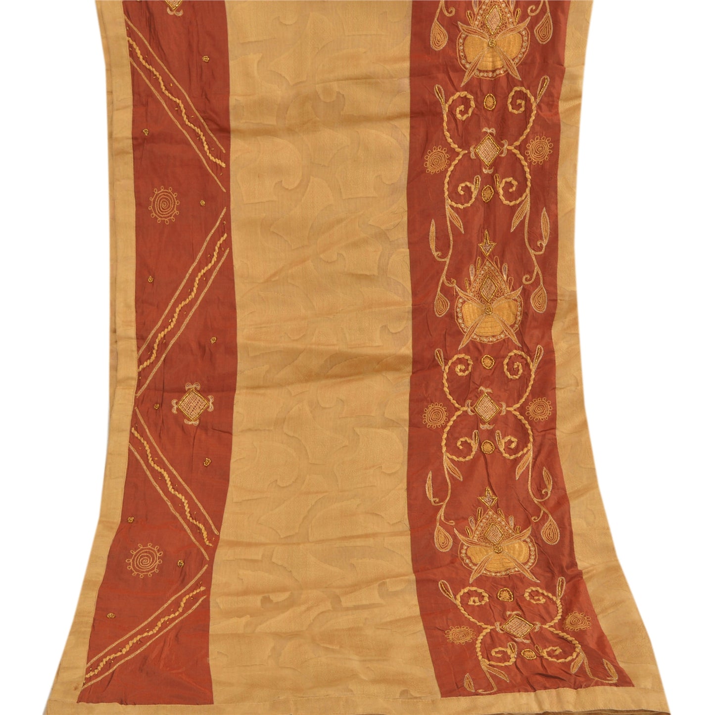 Sanskriti Vintage Dupatta Long Stole Cotton Beige Hand Beaded Woven Scarves