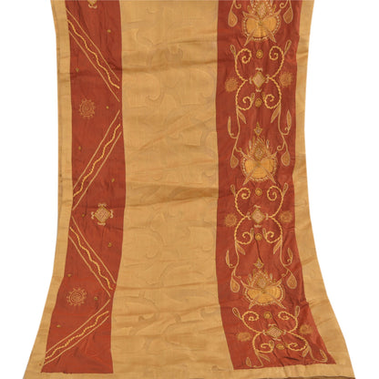 Sanskriti Vintage Dupatta Long Stole Cotton Beige Hand Beaded Woven Scarves