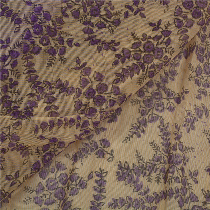 Sanskriti Vintage Dupatta Long Stole Cotton Kota Doria Ivory Printed Scarves