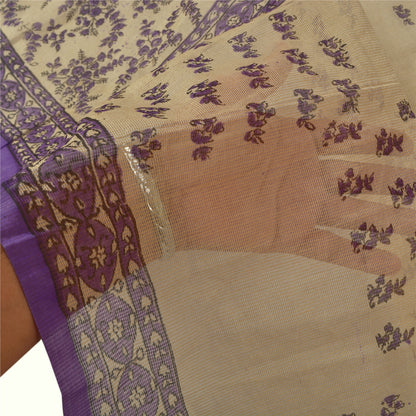 Sanskriti Vintage Dupatta Long Stole Cotton Kota Doria Ivory Printed Scarves