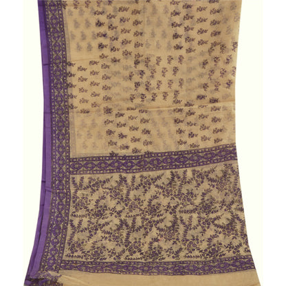 Sanskriti Vintage Dupatta Long Stole Cotton Kota Doria Ivory Printed Scarves