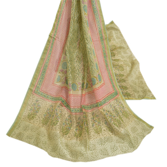 Sanskriti Vintage Dupatta Long Stole Blend Cotton Ivory Veil Printed Scarves