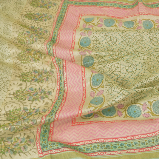 Sanskriti Vintage Dupatta Long Stole Blend Cotton Ivory Veil Printed Scarves