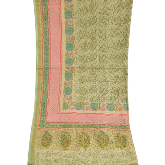 Sanskriti Vintage Dupatta Long Stole Blend Cotton Ivory Veil Printed Scarves