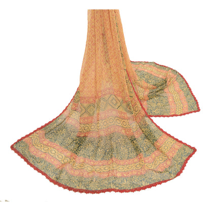 Sanskriti Vintage Dupatta Long Stole Georgette Ivory Hijab Printed Wrap Scarves