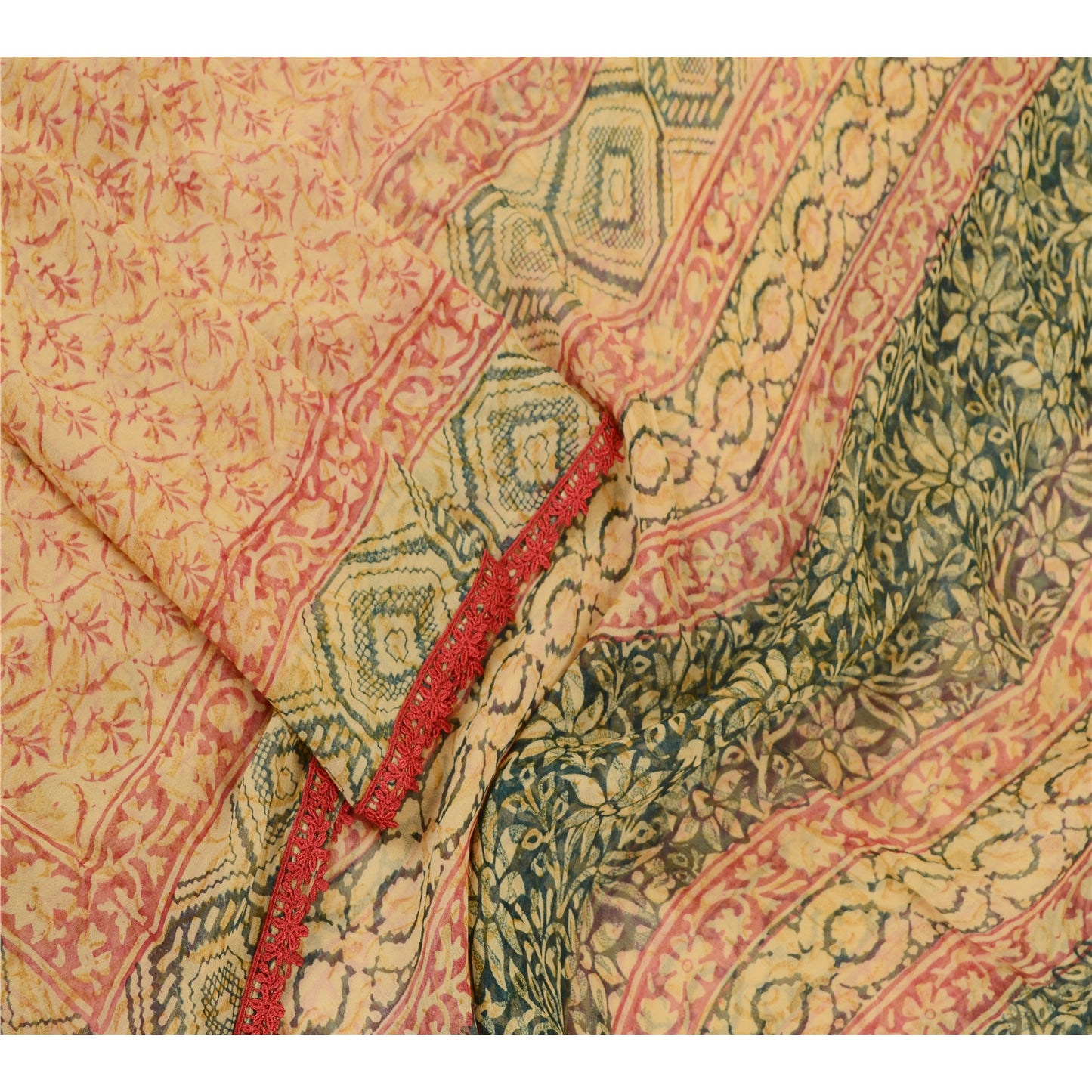 Sanskriti Vintage Dupatta Long Stole Georgette Ivory Hijab Printed Wrap Scarves
