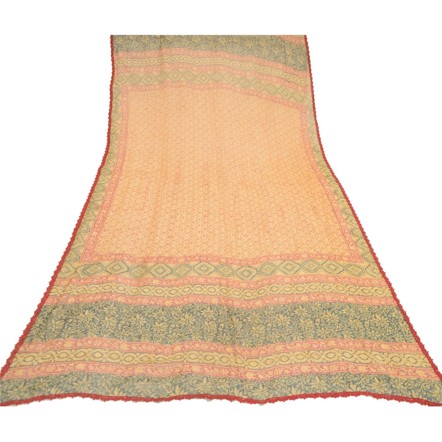 Sanskriti Vintage Dupatta Long Stole Georgette Ivory Hijab Printed Wrap Scarves