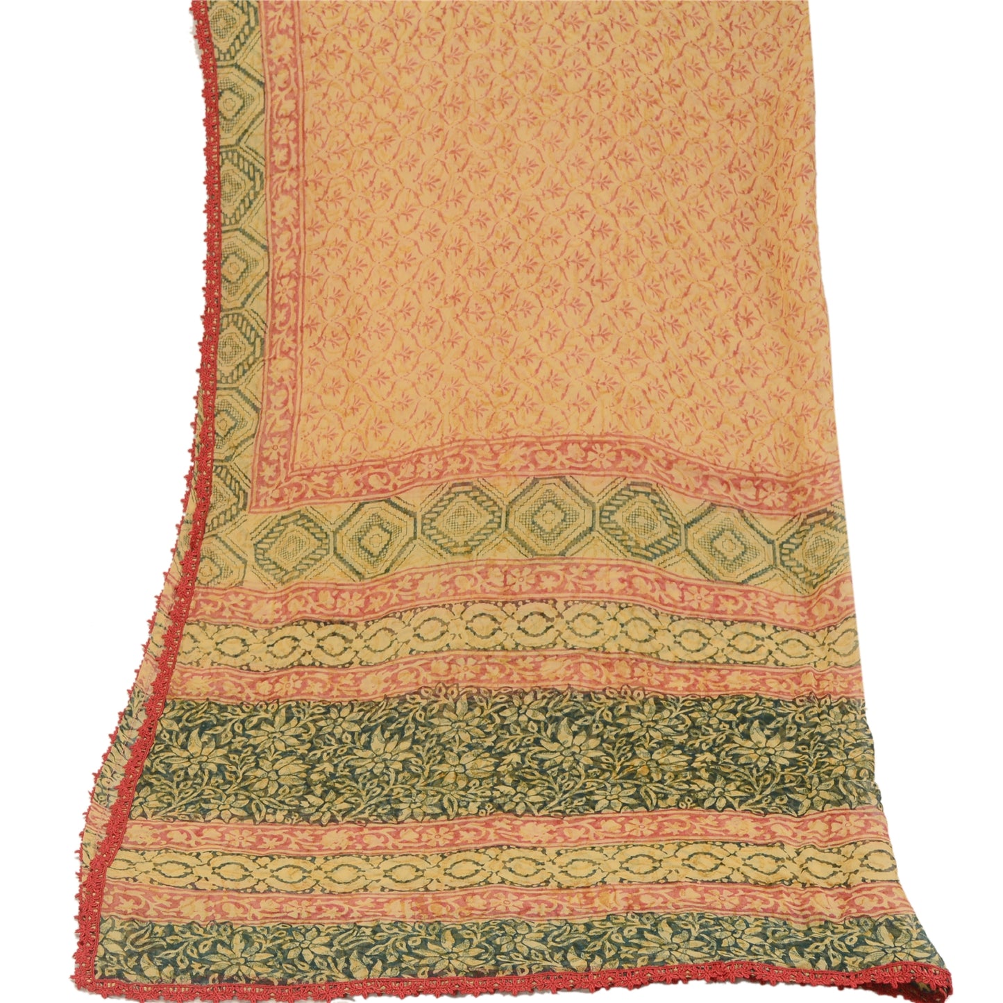 Sanskriti Vintage Dupatta Long Stole Georgette Ivory Hijab Printed Wrap Scarves