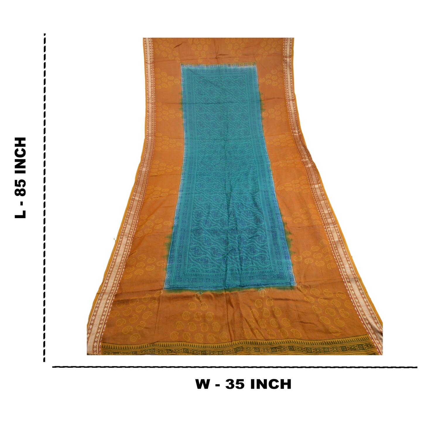 Sanskriti Vintage Dupatta Long Stole Cotton Silk Saffron Hijab Block Printed