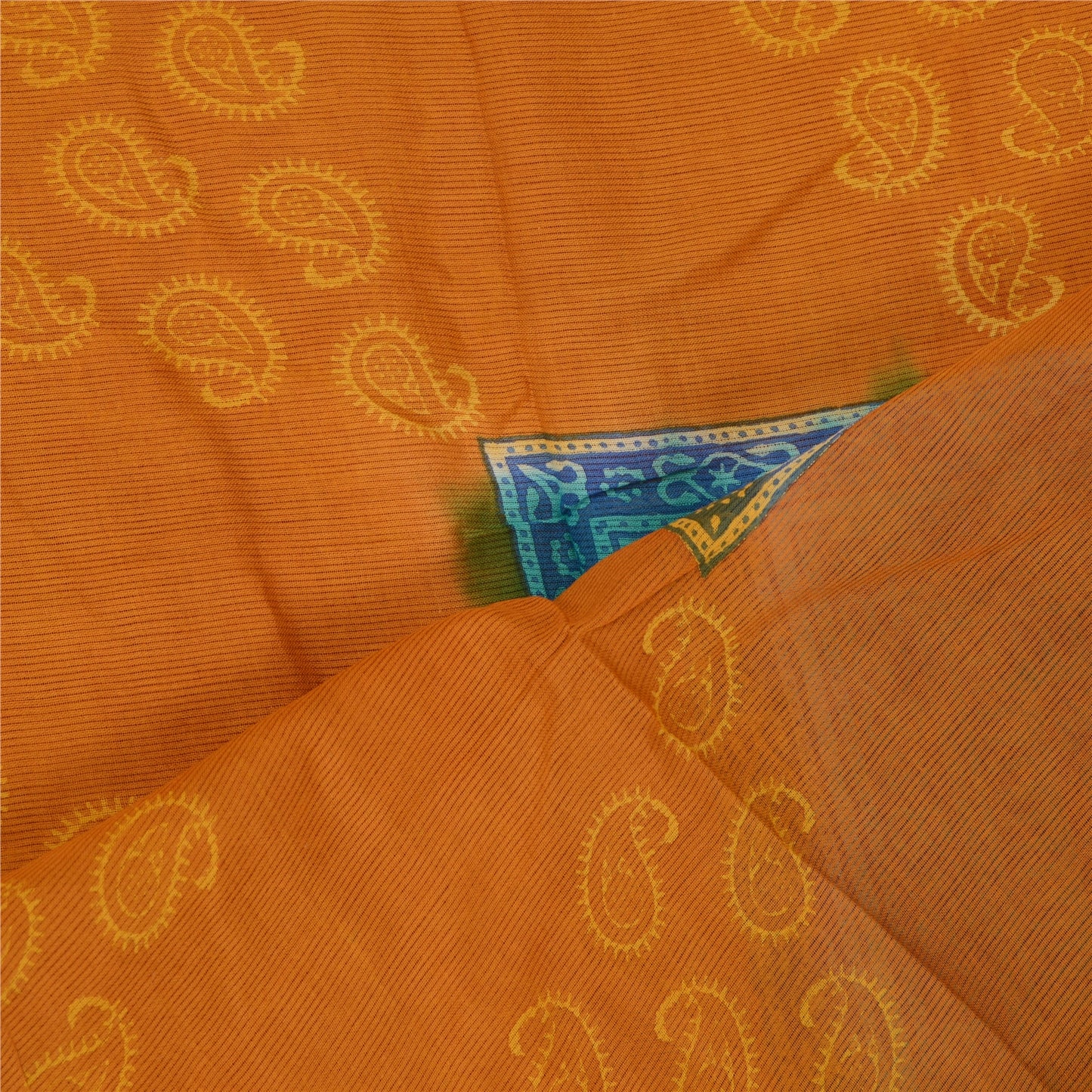 Sanskriti Vintage Dupatta Long Stole Cotton Silk Saffron Hijab Block Printed