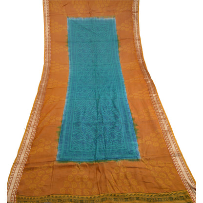 Sanskriti Vintage Dupatta Long Stole Cotton Silk Saffron Hijab Block Printed