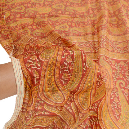 Sanskriti Vintage Dupatta Lang Stola Ren Silke Mørkerød Hijab Trykt Tørklæder