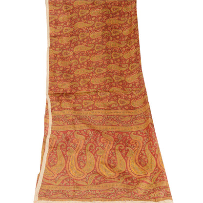 Sanskriti Vintage Dupatta Lang Stola Ren Silke Mørkerød Hijab Trykt Tørklæder