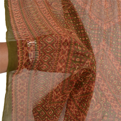 Sanskriti Vintage Dupatta Long Stole Georgette Green Hijab Printed Soft Scarves