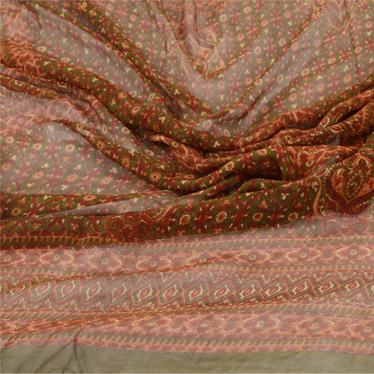 Sanskriti Vintage Dupatta Long Stole Georgette Green Hijab Printed Soft Scarves