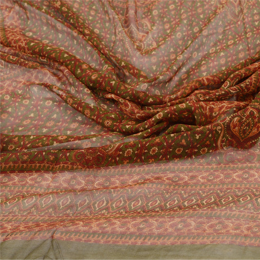 Sanskriti Vintage Dupatta Long Stole Georgette Green Hijab Printed Soft Scarves