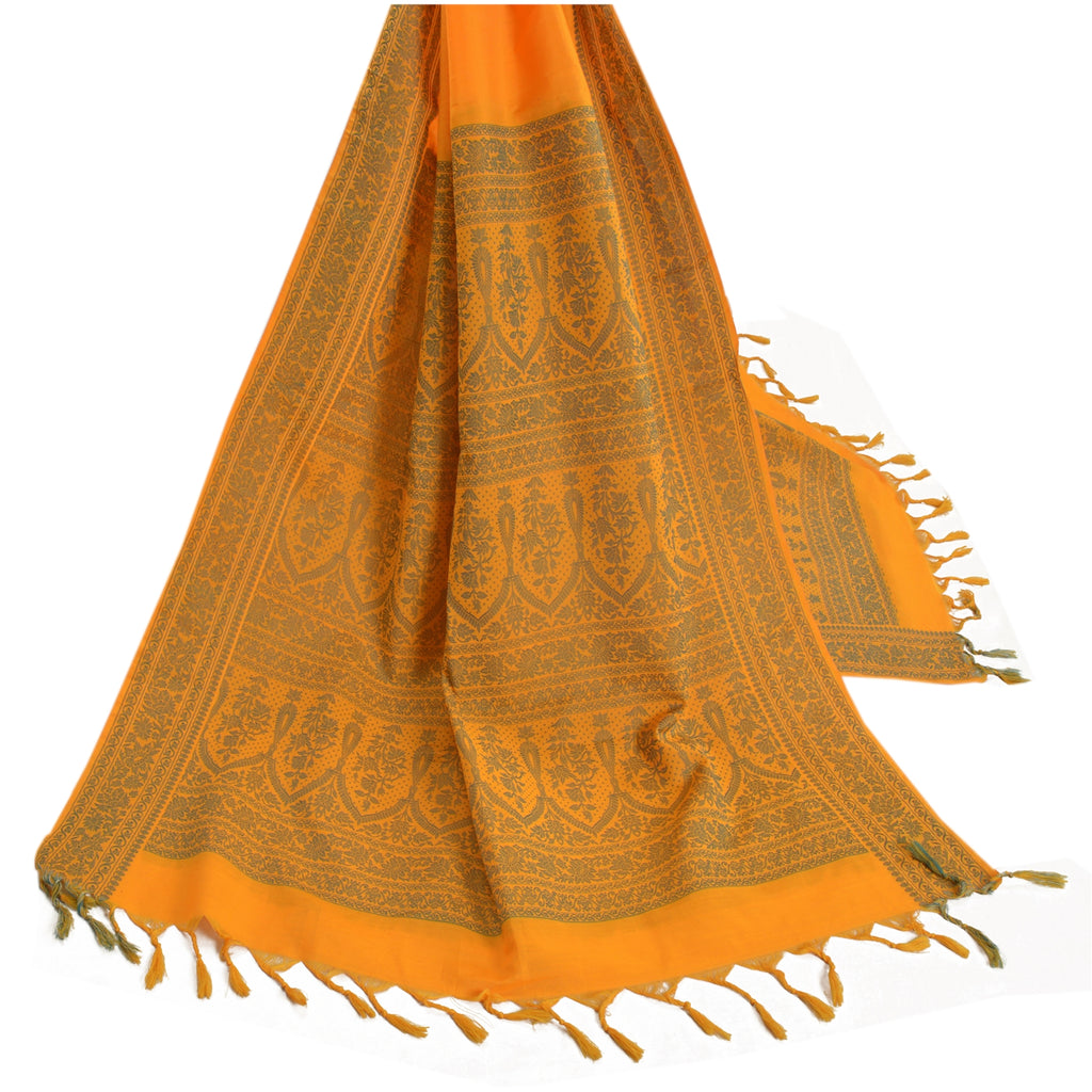 Sanskriti Vintage Dupatta Long Stole Cotton Saffron Hijab Woven Wrap Scarves