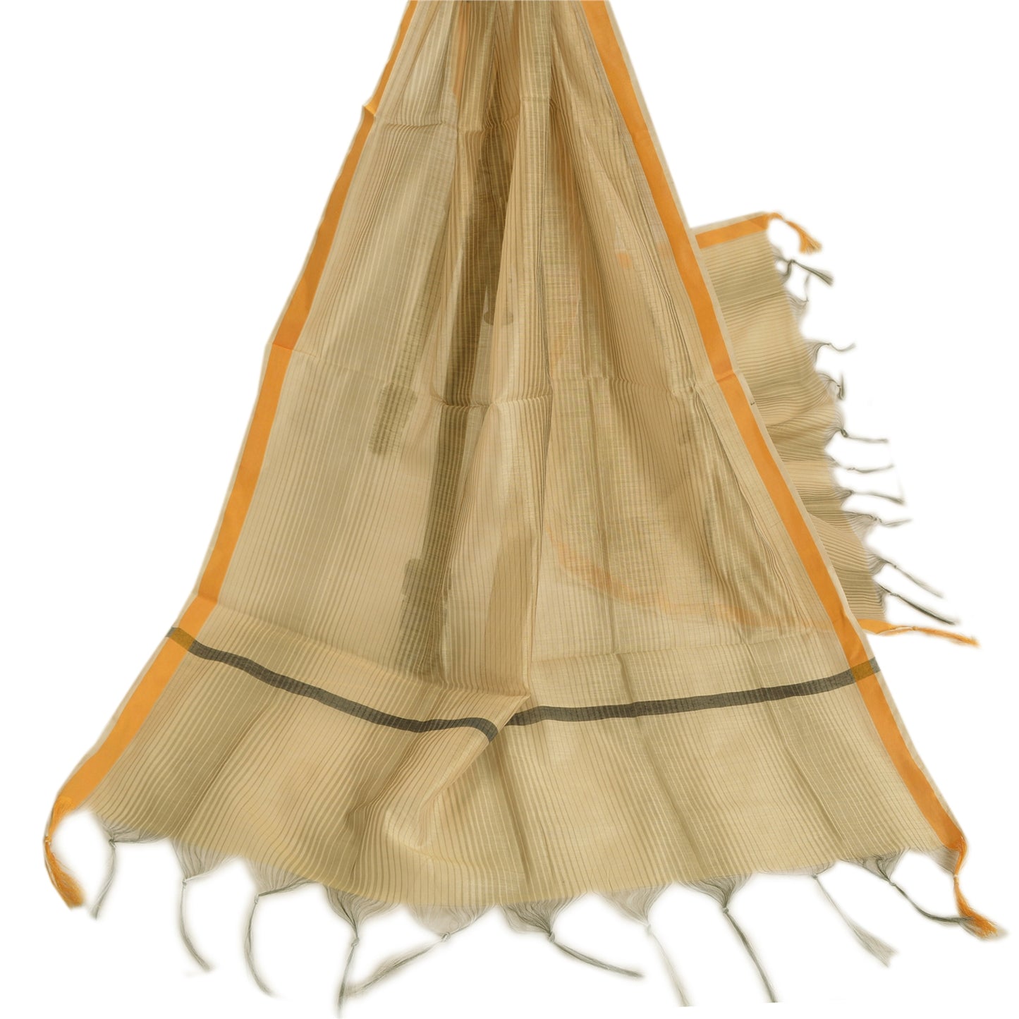 Sanskriti Vintage Dupatta Long Stole Art Silk Ivory Hijab Woven Soft Scarves