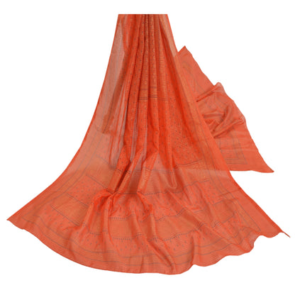Sanskriti Vintage Dupatta Long Stole Art Silk Dark Orange Printed Kota Doria