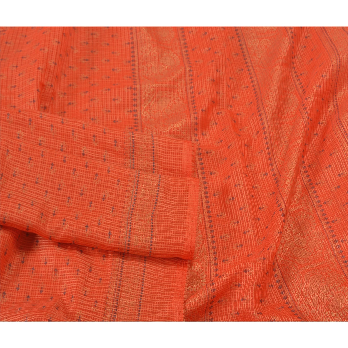 Sanskriti Vintage Dupatta Long Stole Art Silk Dark Orange Printed Kota Doria