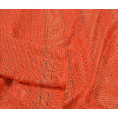 Sanskriti Vintage Dupatta Long Stole Art Silk Dark Orange Printed Kota Doria