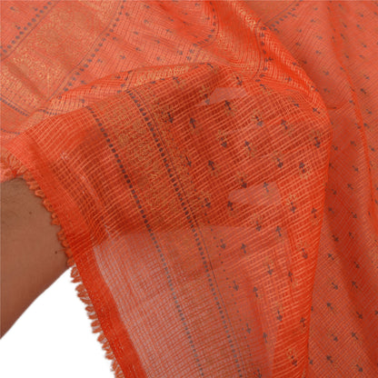 Sanskriti Vintage Dupatta Long Stole Art Silk Dark Orange Printed Kota Doria