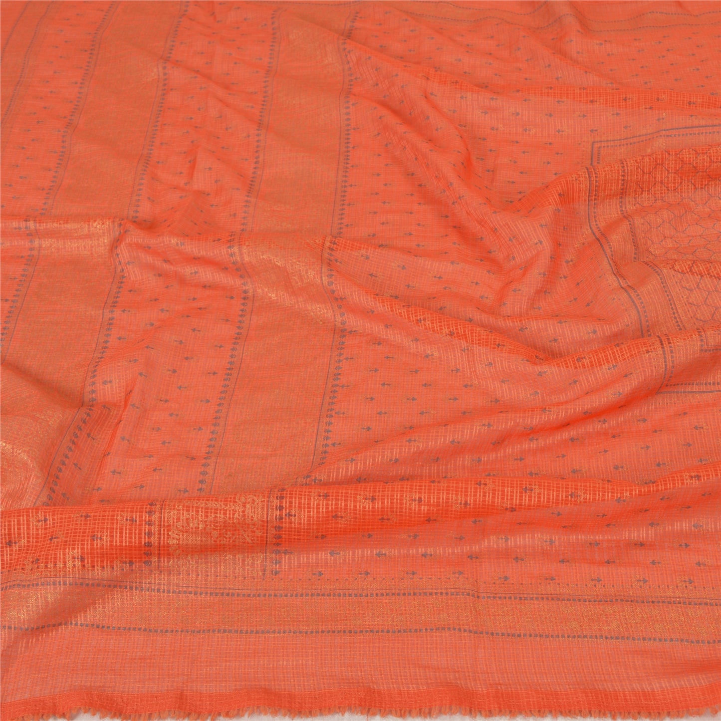 Sanskriti Vintage Dupatta Long Stole Art Silk Dark Orange Printed Kota Doria