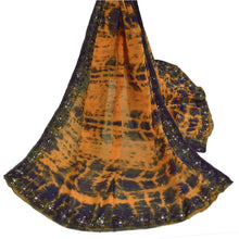 Load image into Gallery viewer, Sanskriti Vintage Dupatta Long Stole Art Silk Saffron Hand Beaded Tie-Dye Veil
