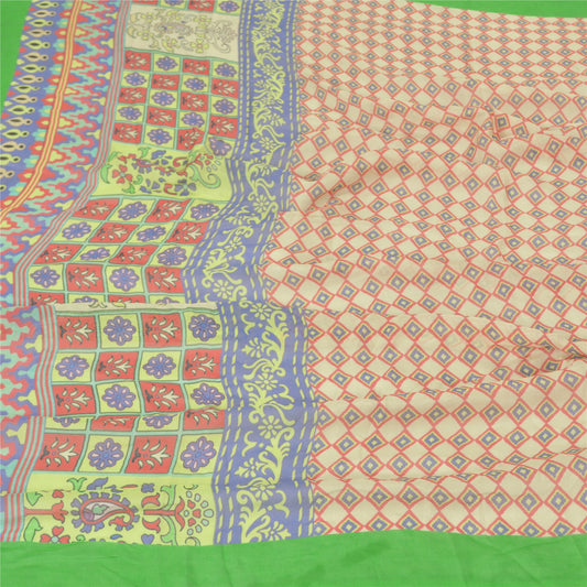 Sanskriti Vintage Dupatta Long Stole Pure Silk Green Hijab Printed Soft Scarves