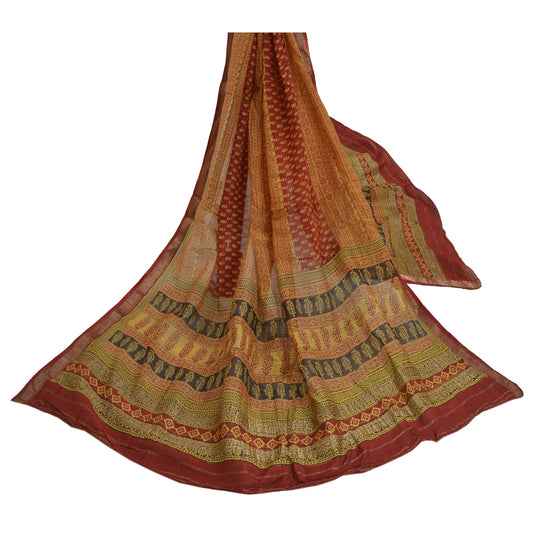 Sanskriti Vintage Dupatta Long Stole Cotton Silk Cream Block Printed Scarves