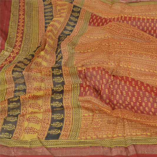 Sanskriti Vintage Dupatta Long Stole Cotton Silk Cream Block Printed Scarves