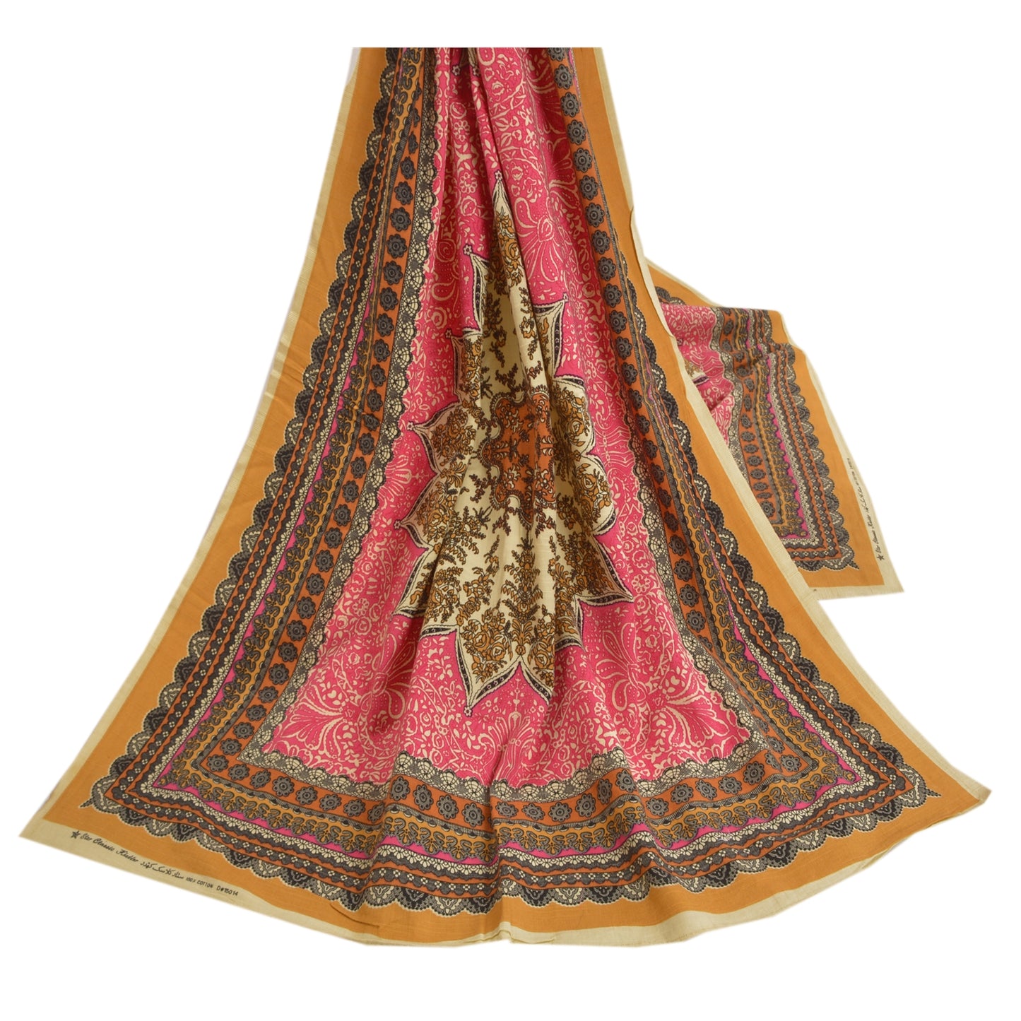 Sanskriti Vintage Dupatta Long Stole Blend Cotton Pink Hijab Printed Scarves