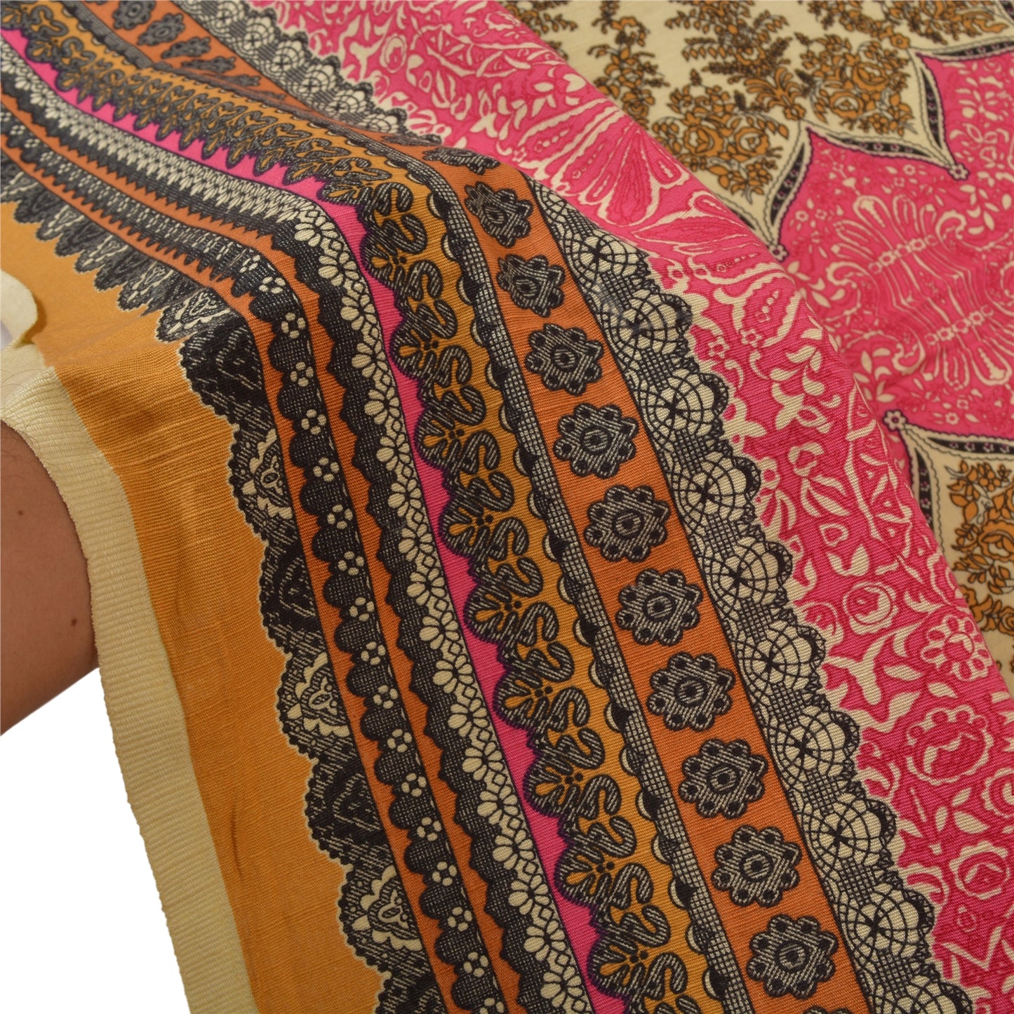 Sanskriti Vintage Dupatta Long Stole Blend Cotton Pink Hijab Printed Scarves