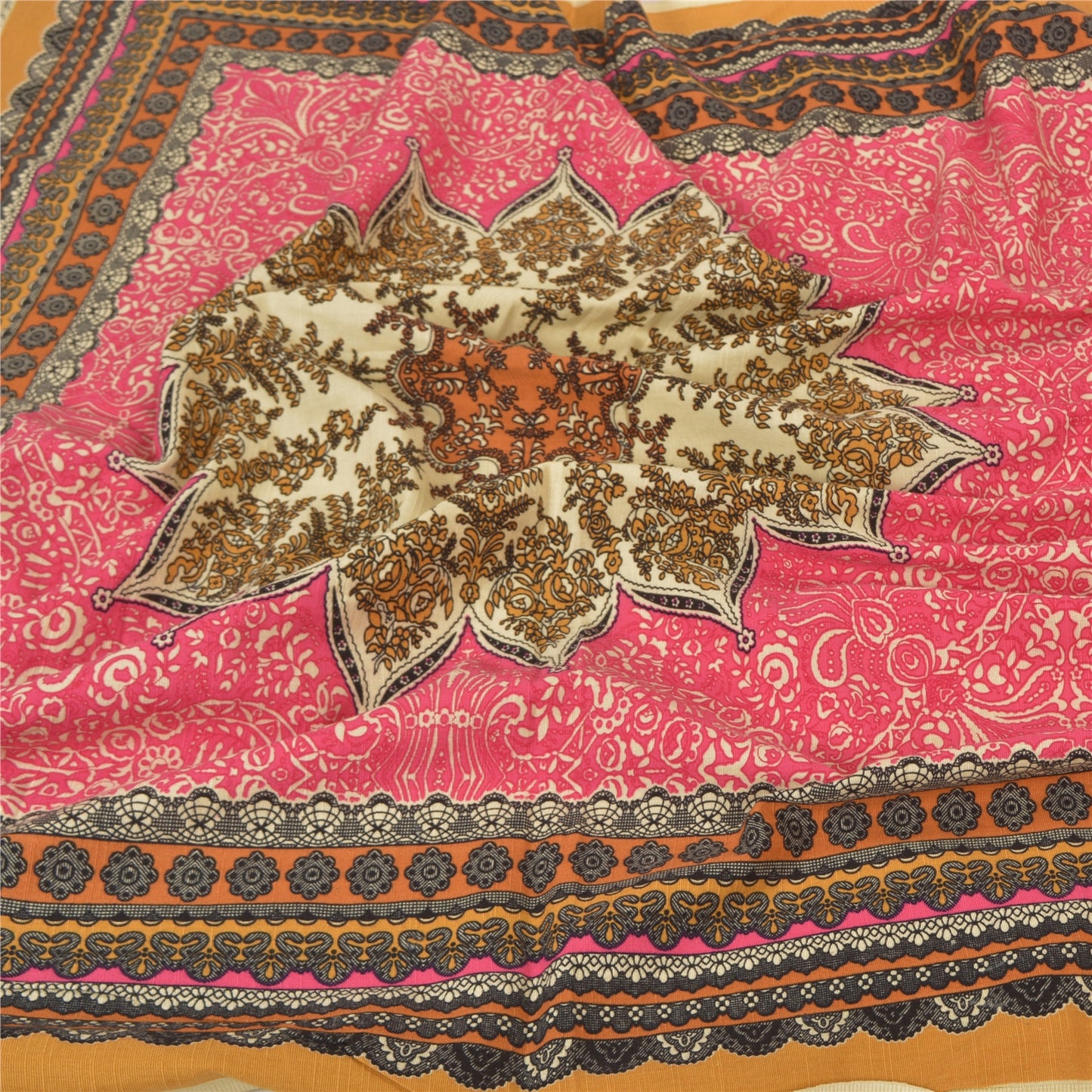 Sanskriti Vintage Dupatta Long Stole Blend Cotton Pink Hijab Printed Scarves