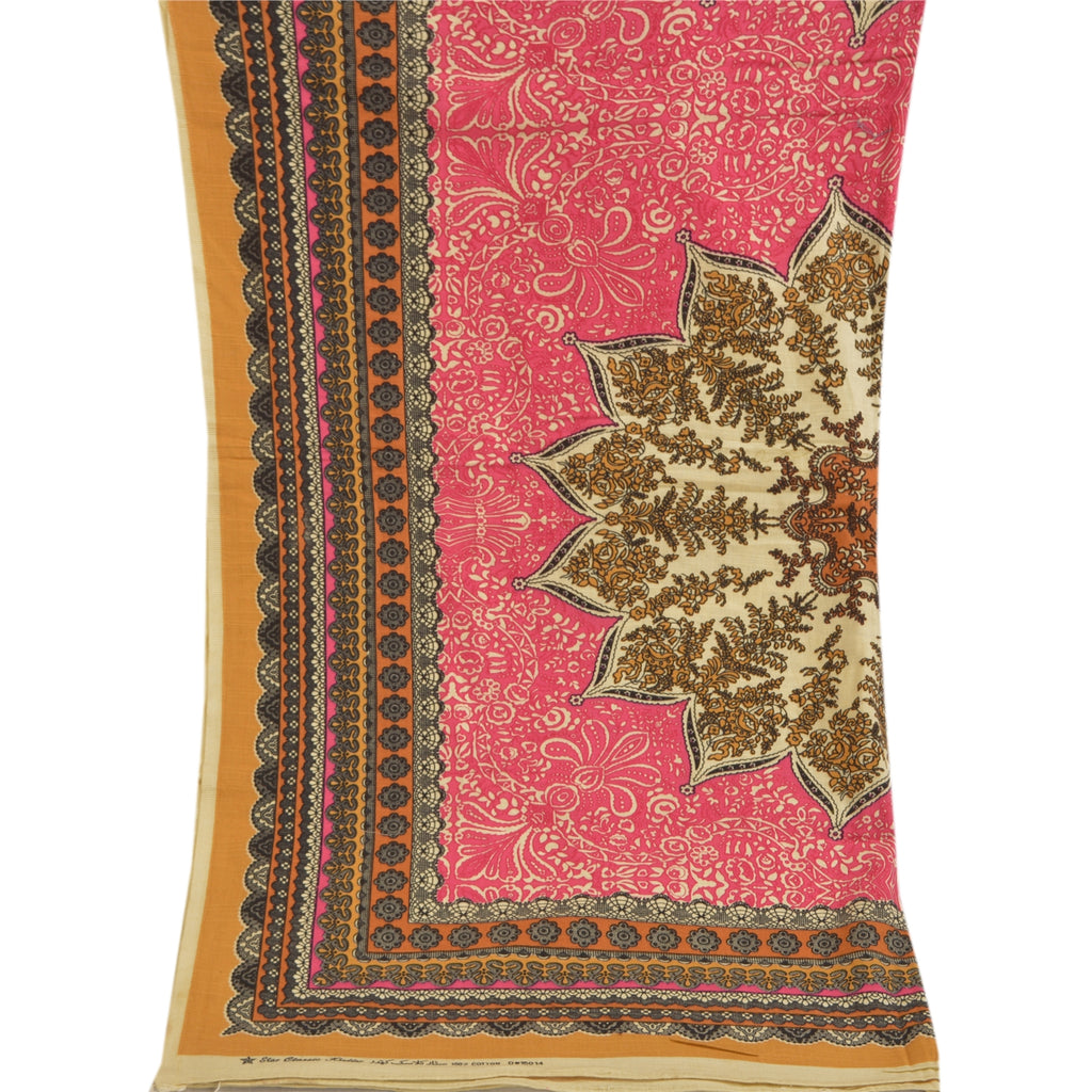 Sanskriti Vintage Dupatta Long Stole Blend Cotton Pink Hijab Printed Scarves
