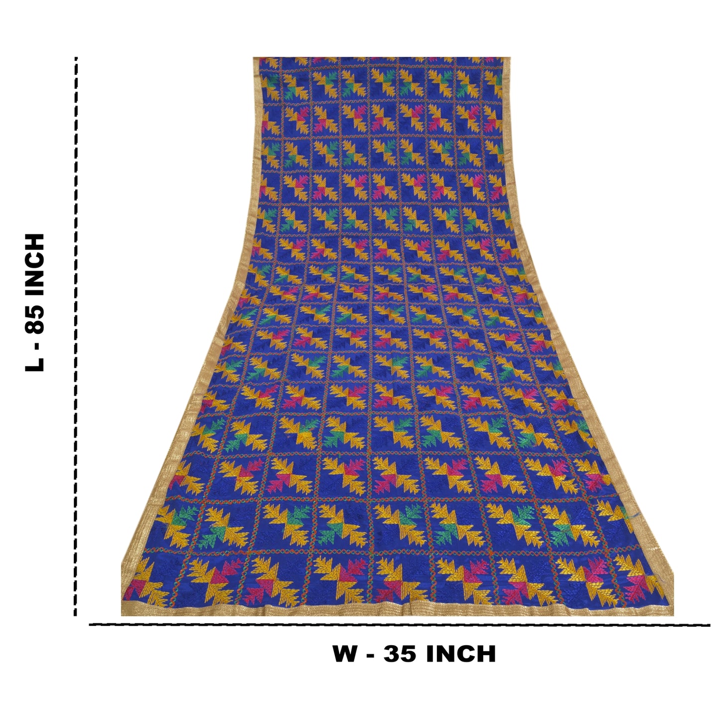 Sanskriti Vintage Dupatta Long Stole Art Silk Blue Embroidered Bagh Phulkari