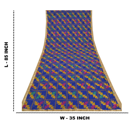 Sanskriti Vintage Dupatta Long Stole Art Silk Blue Embroidered Bagh Phulkari