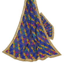 Load image into Gallery viewer, Sanskriti Vintage Dupatta Long Stole Art Silk Blue Embroidered Bagh Phulkari
