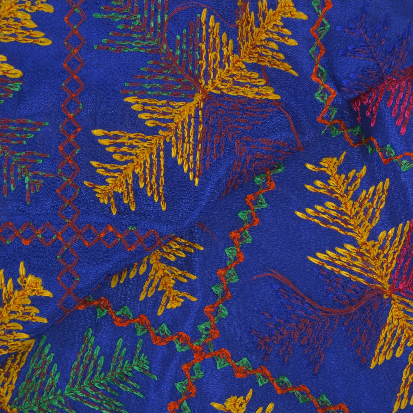 Sanskriti Vintage Dupatta Long Stole Art Silk Blue Embroidered Bagh Phulkari