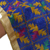 Sanskriti Vintage Dupatta Long Stole Art Silk Blue Embroidered Bagh Phulkari
