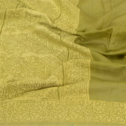 Sanskriti Vintage Dupatta Long Stole Cotton Silk Green Veil Woven Scarves