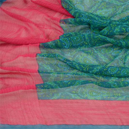 Sanskriti Vintage Dupatta Long Stole Pure Georgette Silk Blue Printed Scarves